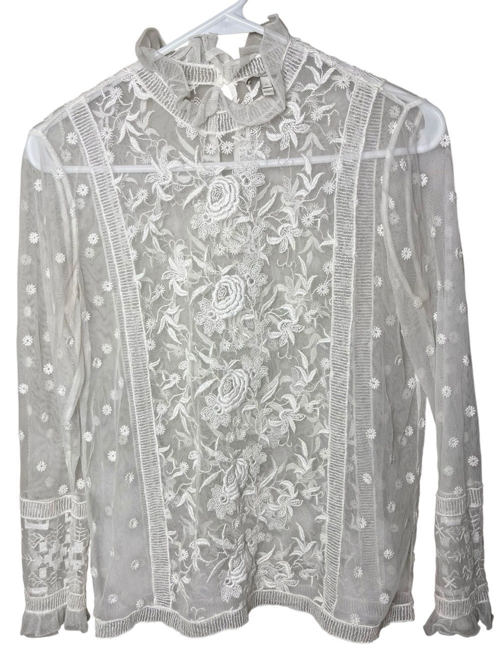 Joie Lace Blouse Ivory Floral Embroidered Size S *flaw noted*